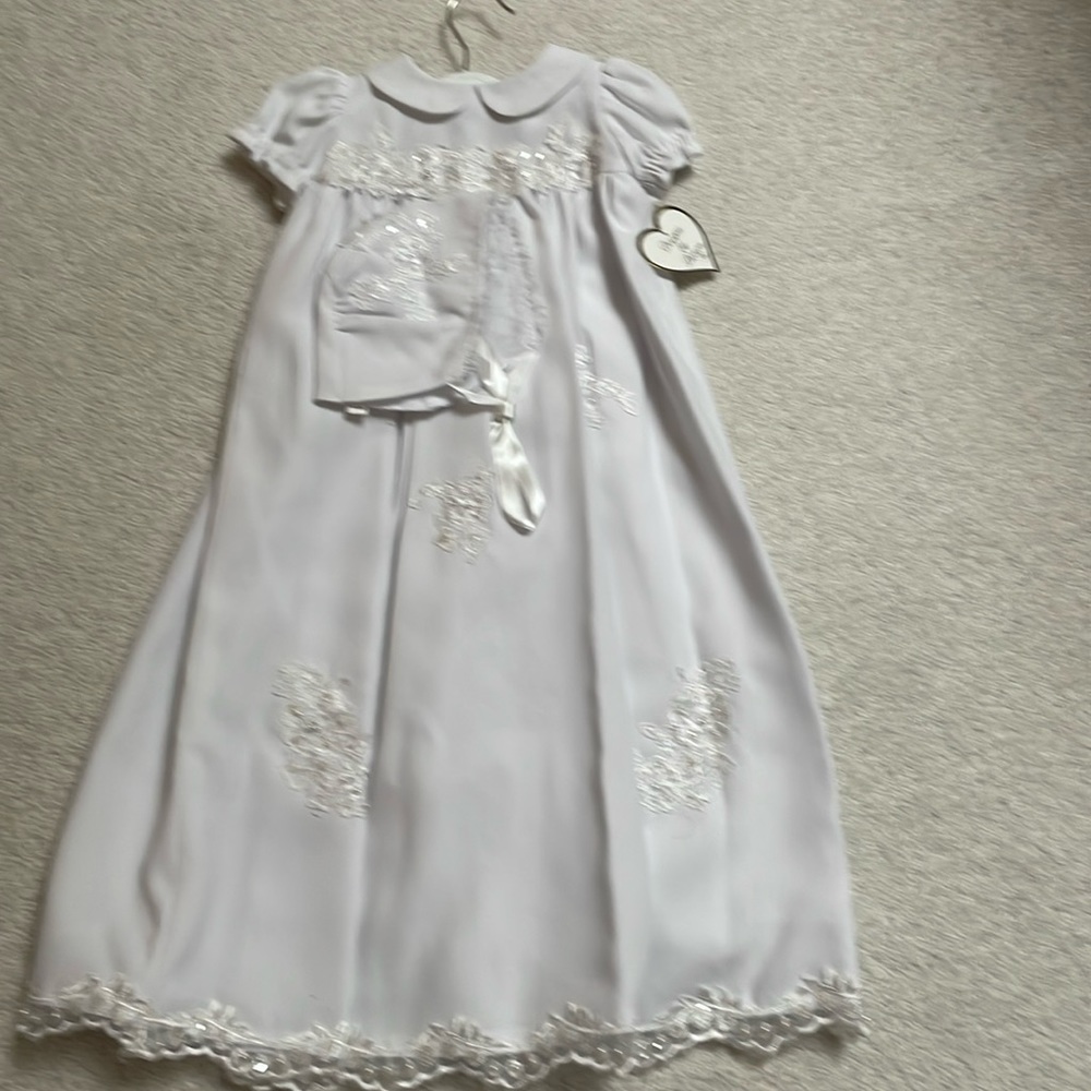 Baptism gown with matching hat